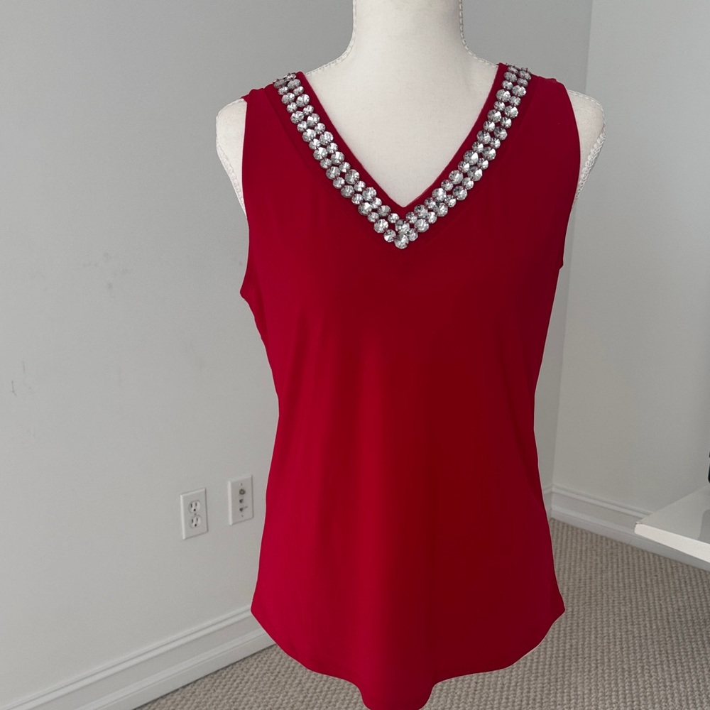 Chic Sleeveless Top with Embellished V-Neck